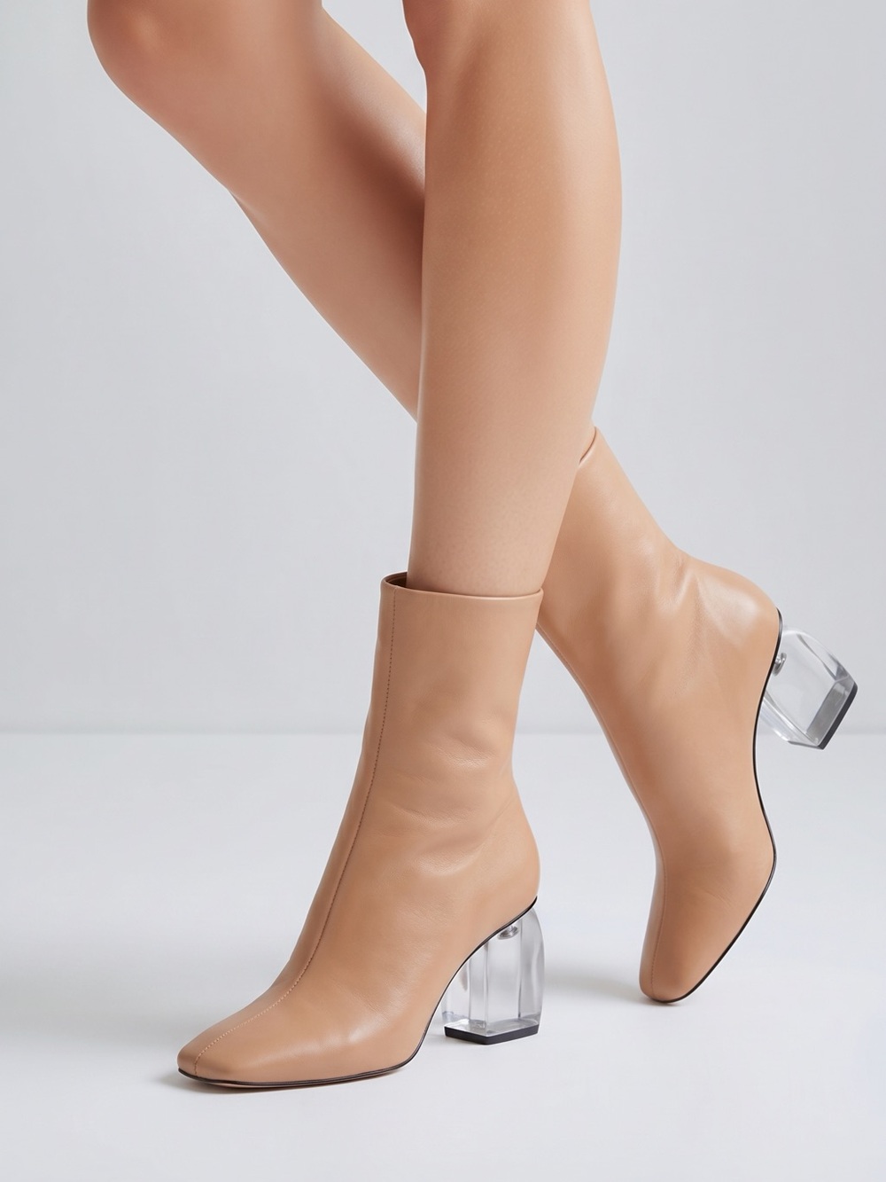 Schutz Women's Nude Leather Ankle Boots - Zip Closure with Acrylic heel. Sz 9B